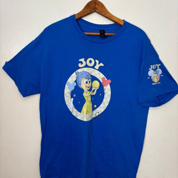 Joy Inside Out Disney Pixar Blue T-Shirt L Large Sleeve Detail Gildan Disneyland - Picture 6 of 7